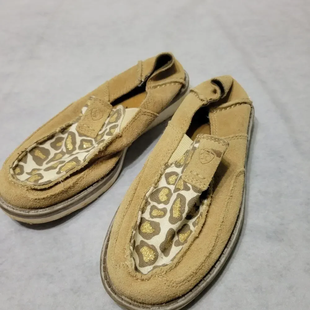Ariat Cruiser Shoes Girls Sz 13 Leopard Print Suede Leather Slip On Flat Loafers